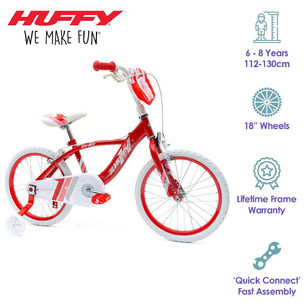 Huffy Glimmer 18" Girls Bike Red 5-7yrs Quick Connect + Stabilisers 6/7