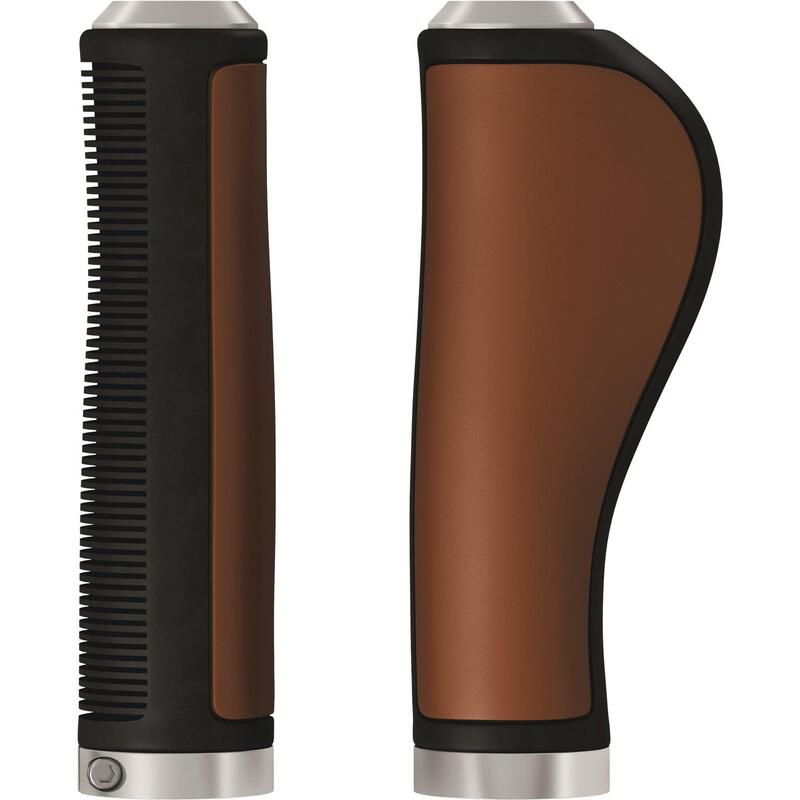 Poignées ergonomiques en cuir marron 130 mm