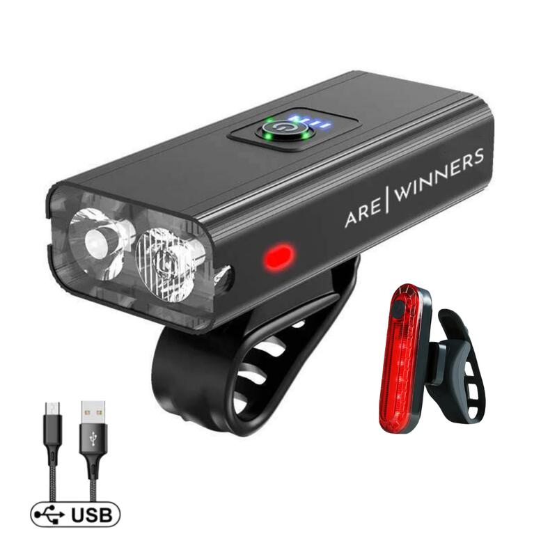 Luz de bicicleta delantera 1200 lúmenes + luz trasera USB