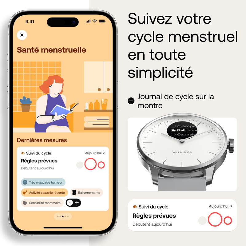 WITHINGS ScanWatch Light - Montre connectée santé cardiovasculaire, 37mm Blanc