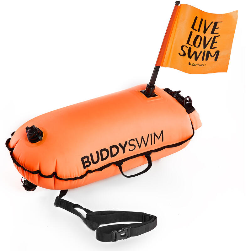 Boya de Seguridad Natación en Aguas Abiertas Bandera Extraíble Buddyswim Naranja