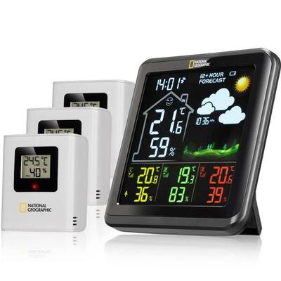 NATIONAL GEOGRAPHIC VA Farb-Wetterstation mit 3 Außensensoren. schwarz