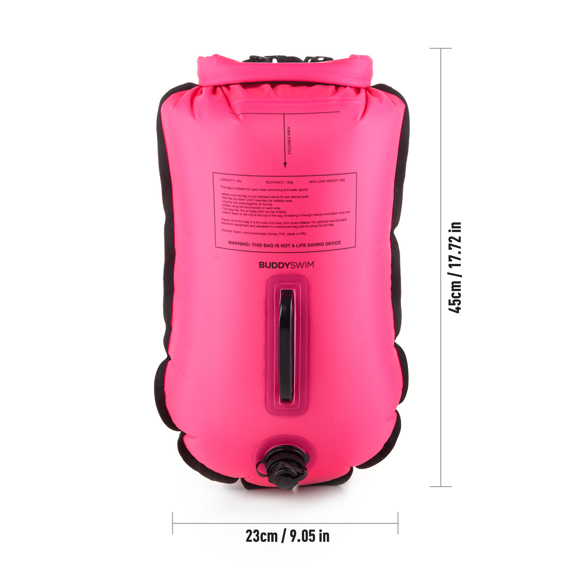 Boya de seguridad agua abiertas LLS 20L rosa natación Rosa BUDDY SPORT 3/7