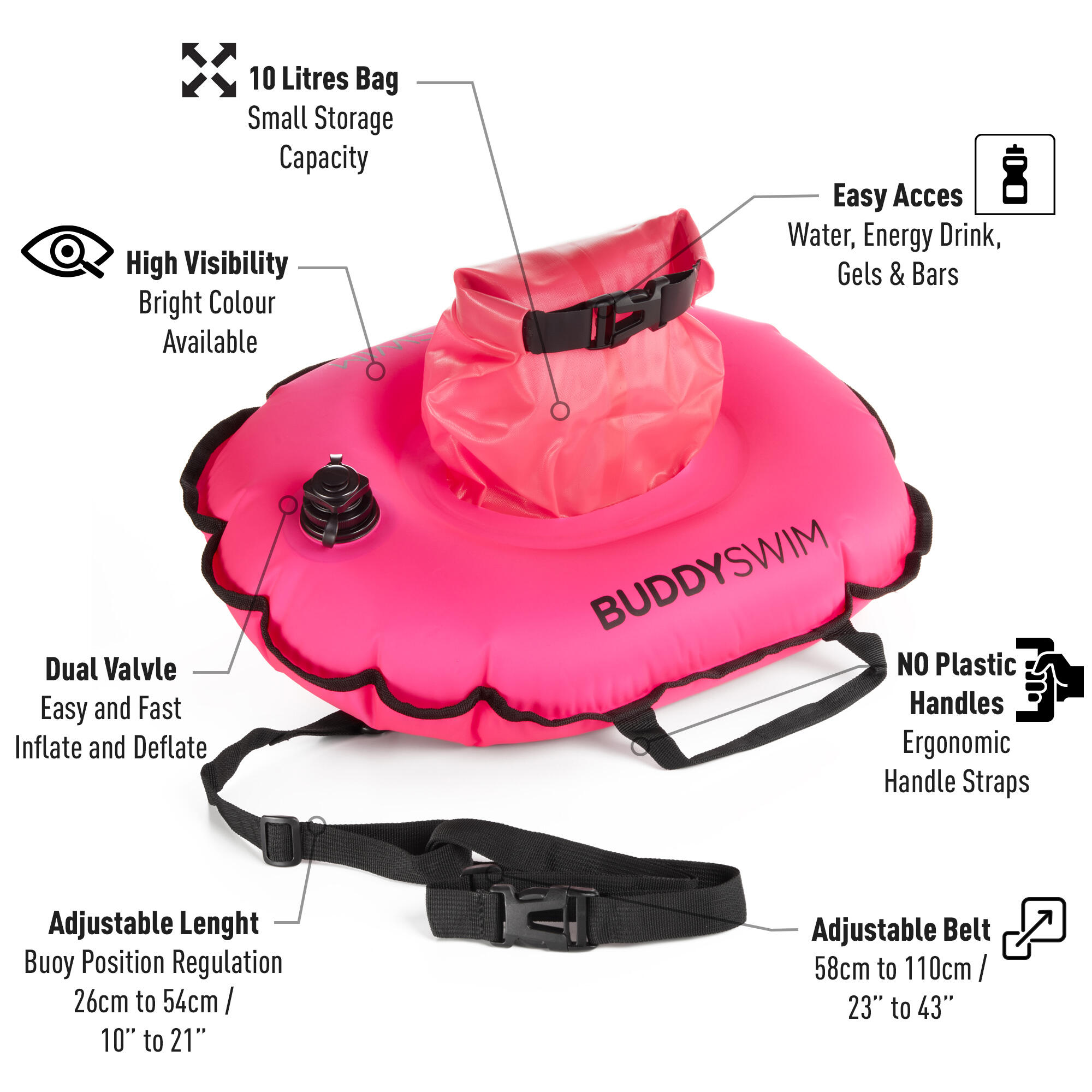 Boa da nuoto Borsa centrale a tenuta stagna Buddyswim Rosa 2/6