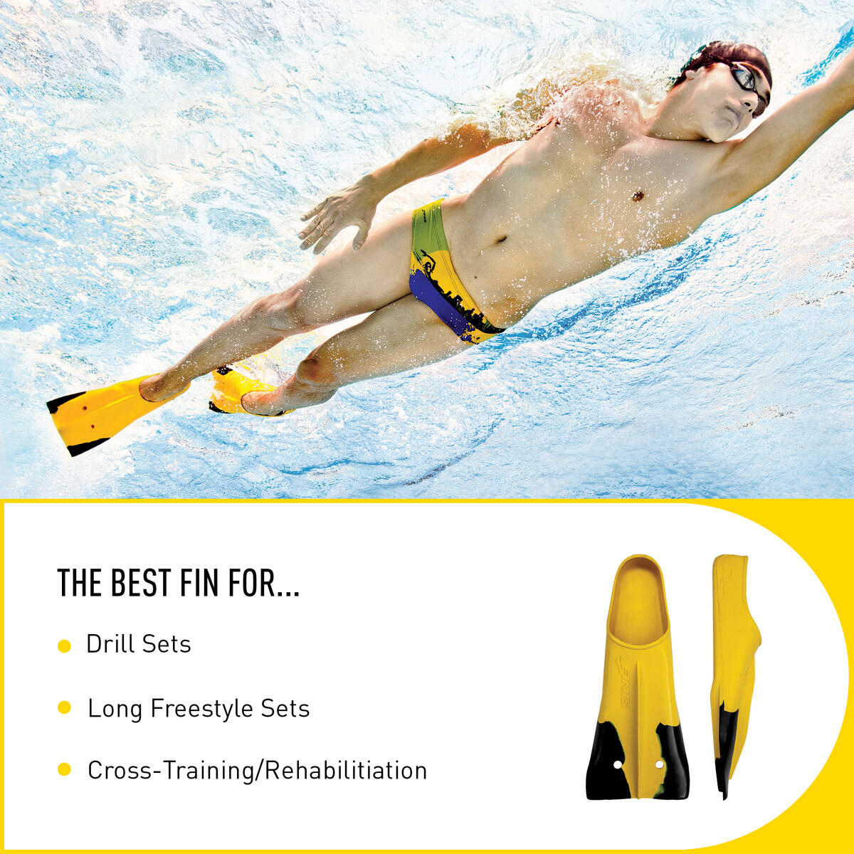 Aletas cortas de entrenamiento para Natación Finis Zoomers Z2 Amarillo Negro 7/7