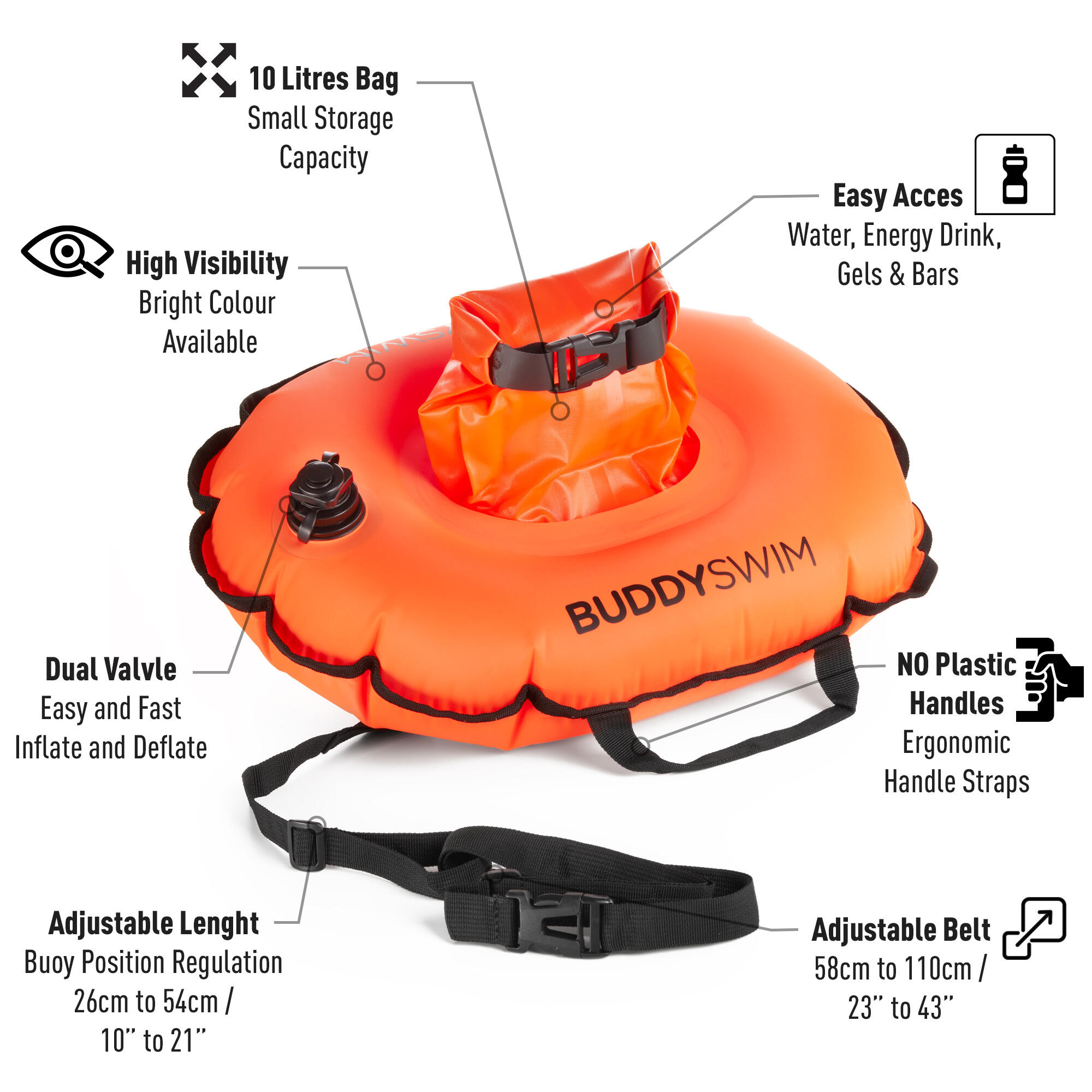 Bouée De Natation Avec Sac étanche 28L - Double Airbag, Poche Téléphone, Pour Triathlon, Snorkeling, Entraînement En Eau Libre