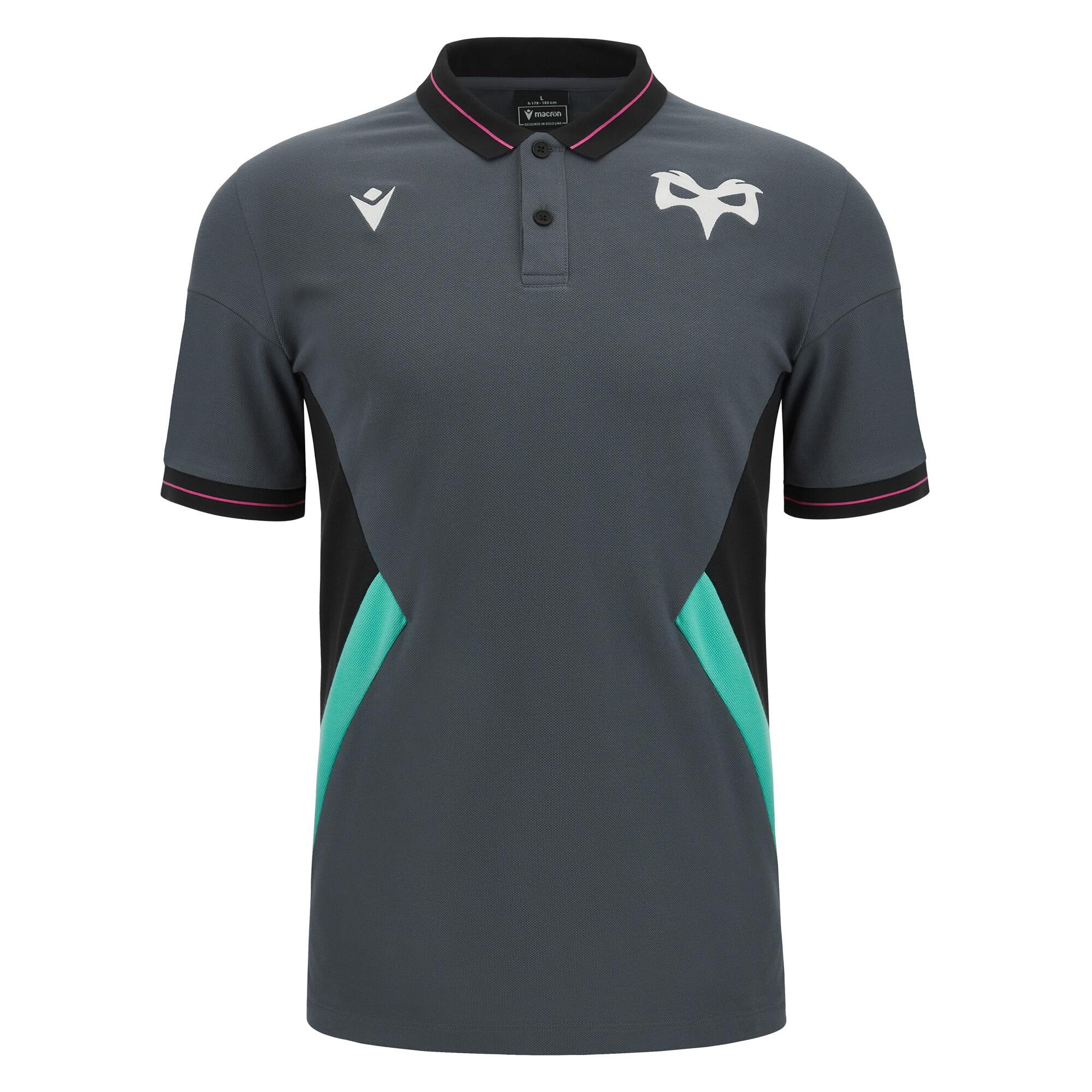 Macron Ospreys 23/24 Mens Travel Rugby Fit Polo 1/4