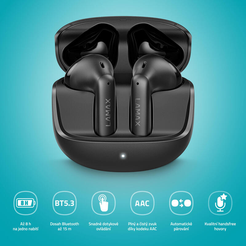 Tones1 Black Bezdrátová Bluetooth sluchátka, výdrž 40h, kvalitní mikrofon