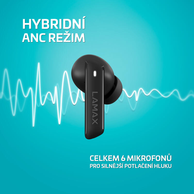 Clips1 ANC Black True Wireless sluchátka, Hybridní ANC, výdrž 44h