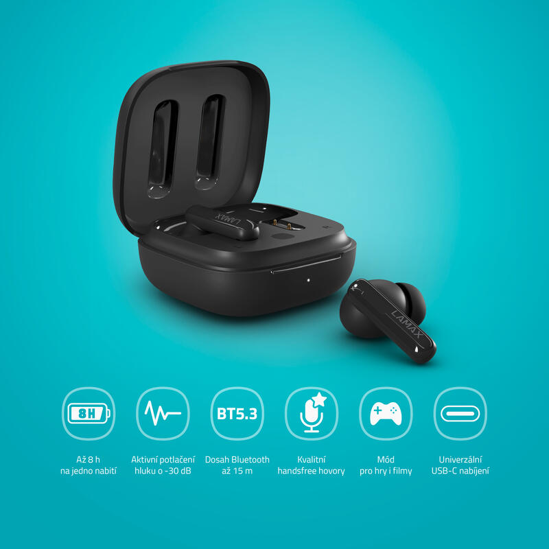 Clips1 Plus Black True Wireless sluchátka, aktivní potlačení hluku (ANC)