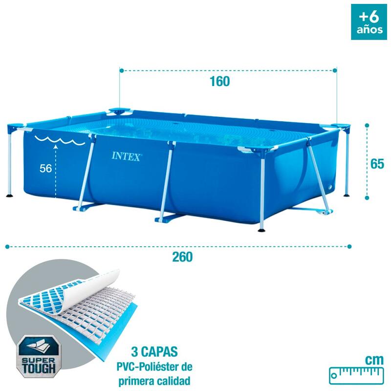 260 x 160 x 65 cm Intex Metal Frame Piscine Rectangulaire