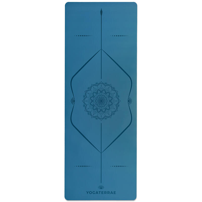 Tapis de yoga Bleu Polaire en PU et Caoutchouc naturel avec MANDALA et BODY LINE