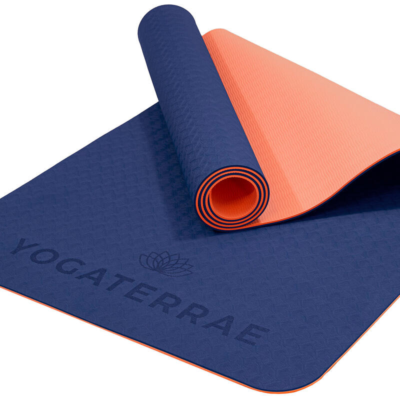 Marineblauw Koraal Antislip Yogamat in TPE 183x61x0.6cm + draag- en rekriem