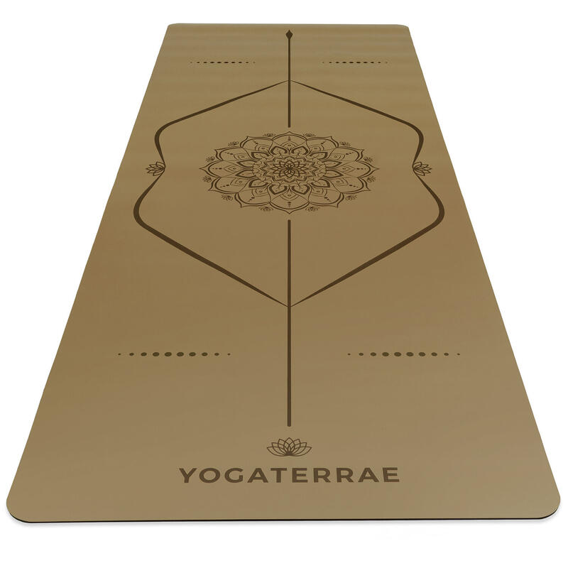 Tapete de yoga BRONZE OLIVA em PU e borracha natural MANDALA e linhas corporais