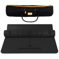 Esterilla yoga Negro PU y Caucho natural MANDALA LINEA DE CUERPO + Bolsa