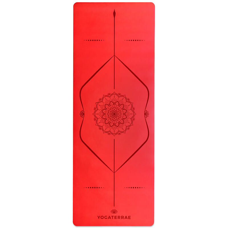 Tapis de yoga Rouge en PU et Caoutchouc naturel avec MANDALA et BODY LINE