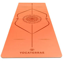 Tapis de yoga Orange Corail en PU et Caoutchouc naturel avec MANDALA BODY LINE
