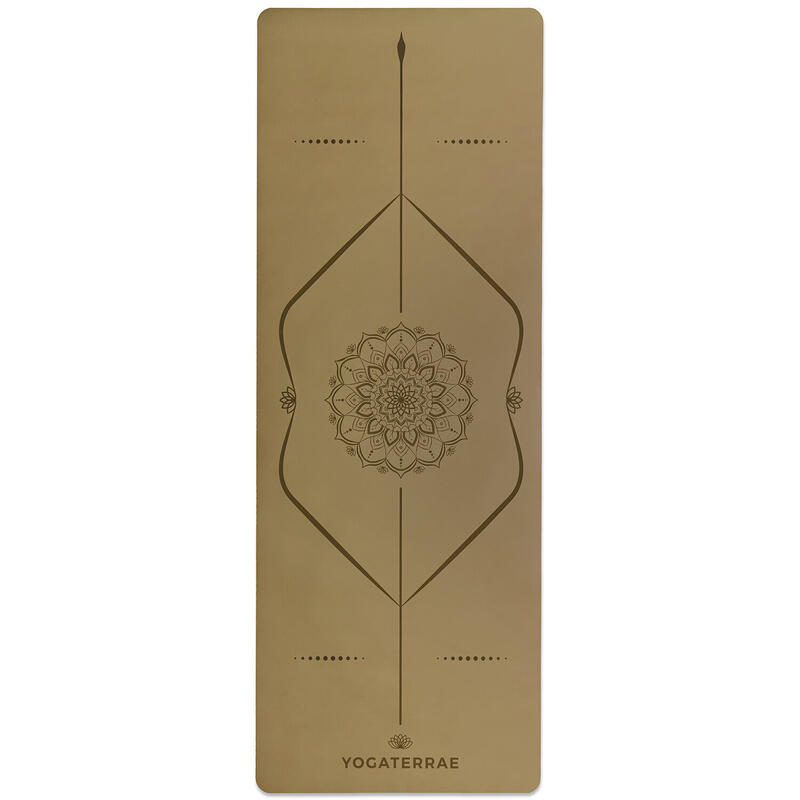 Tapete de yoga BRONZE OLIVA em PU e borracha natural MANDALA e linhas corporais