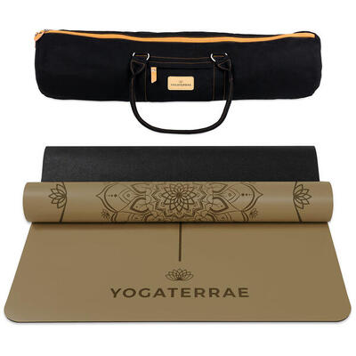 Olijf bronzen yogamat pu en rubber mandala + lichaamslijnen + transport tas