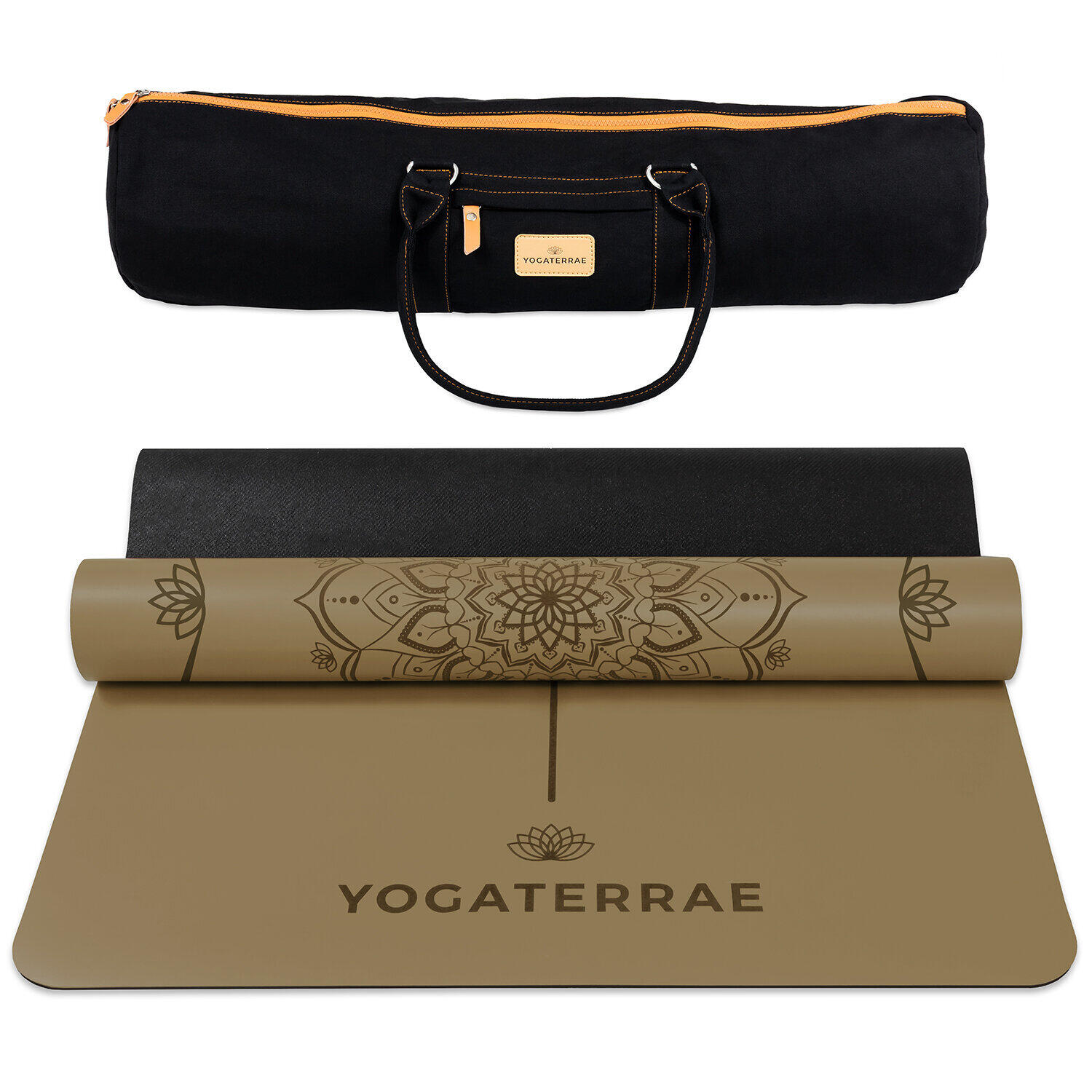 Yogaterrae - Tapis Yoga Antidérapant Naturel Confort Bronze Olive Pu-caoutchouc Mandala + Sac - Tapis De Yoga - Marron|vert - 183 Cm - Decathlon