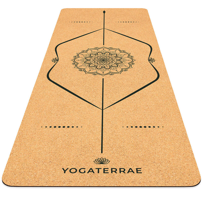 Tapis yoga Mandala Liège-Caoutchouc naturel + Sangle de transport & d’étirements