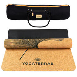 Antislip yogamat GINKGOS Kurk en rubber draag- en rekriem + draagtas