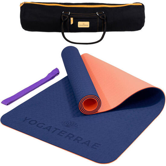 TAPIS YOGA ANTIDÉRAPANT DURABLE Confort Marine Corail TPE Léger + SAC & SANGLE