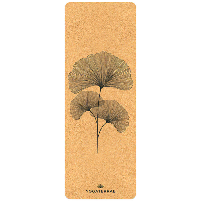 Tapis yoga Ginkgos Biloba Liège-Caoutchouc naturel + Sangle transport-étirements