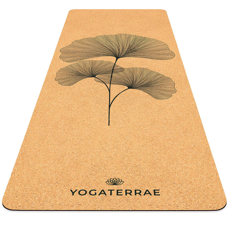 Antislip yogamat van kurk en rubber GINKGOS + draag- en rekriem