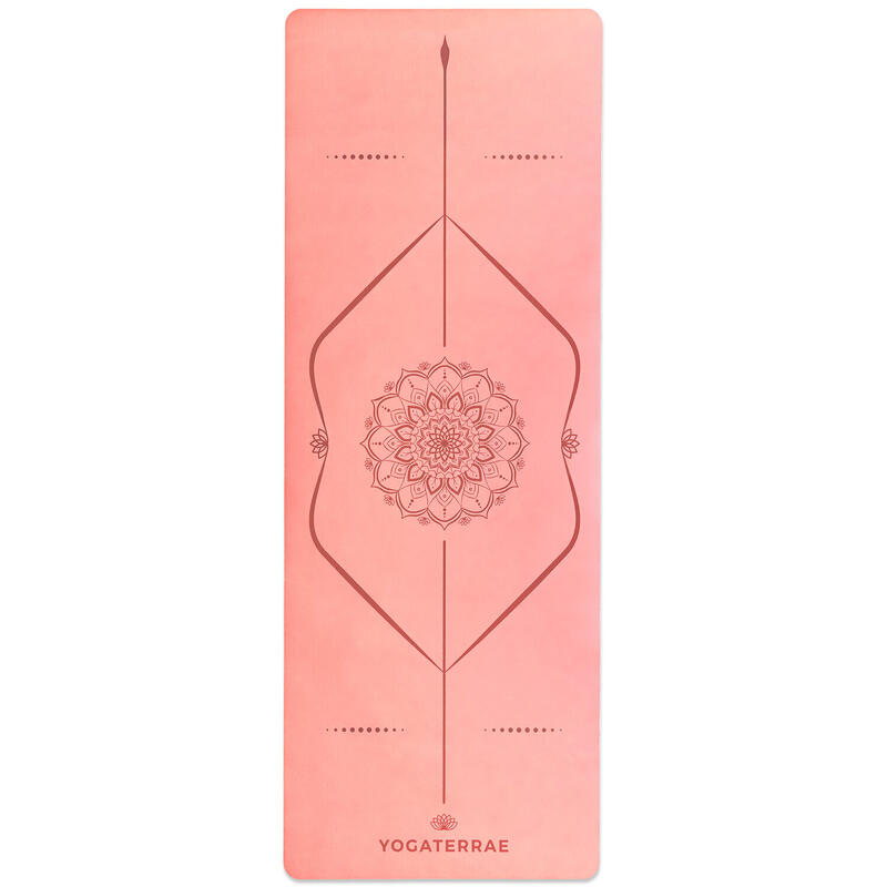 Tapete de yoga VINTAGE ROSE PU e borracha natural com MANDALA e linhas corporais