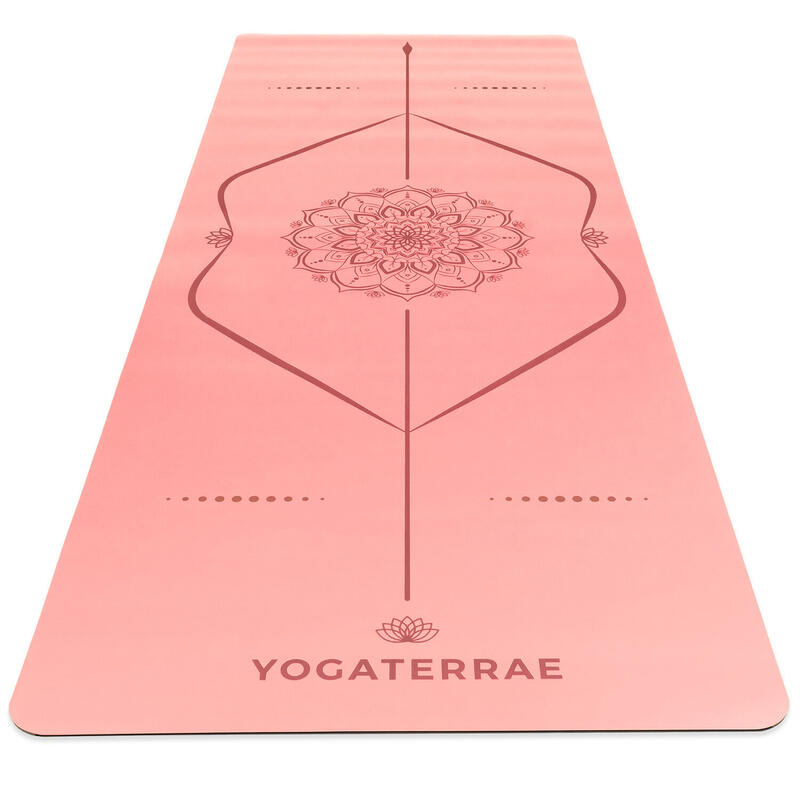 Tapete de yoga VINTAGE ROSE PU e borracha natural com MANDALA e linhas corporais