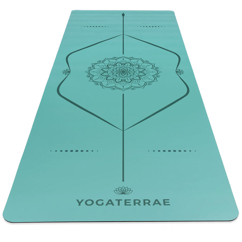 Esterilla yoga Verde de la vendimia PU y Caucho natural MANDALA LINEA DE CUERPO