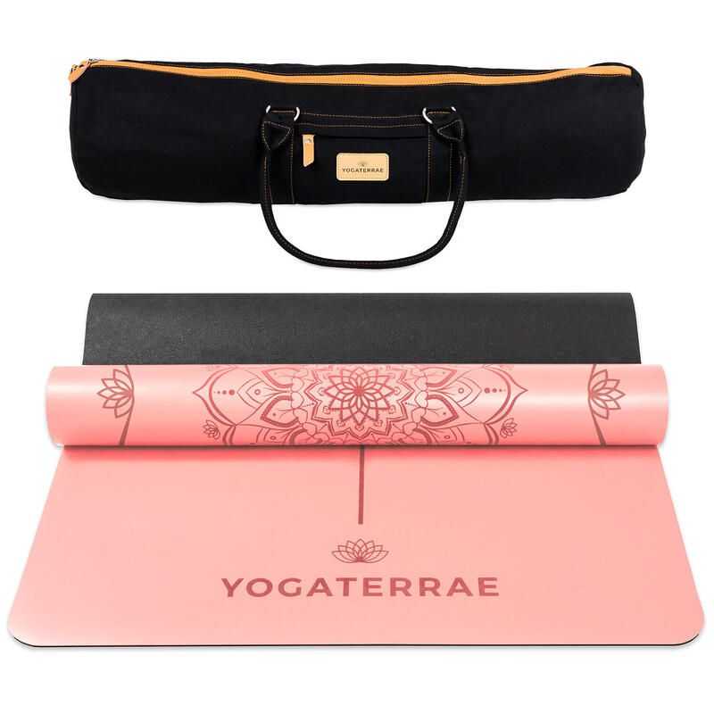 Tapete de yoga VINTAGE ROSE em PU e borracha natural com bolsa de transporte