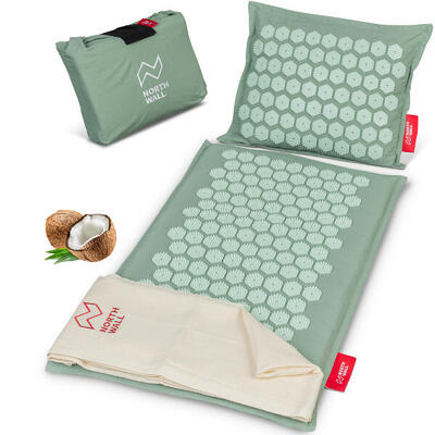 Spijkermat met kussen & draagtas - acupressuur mat - groen