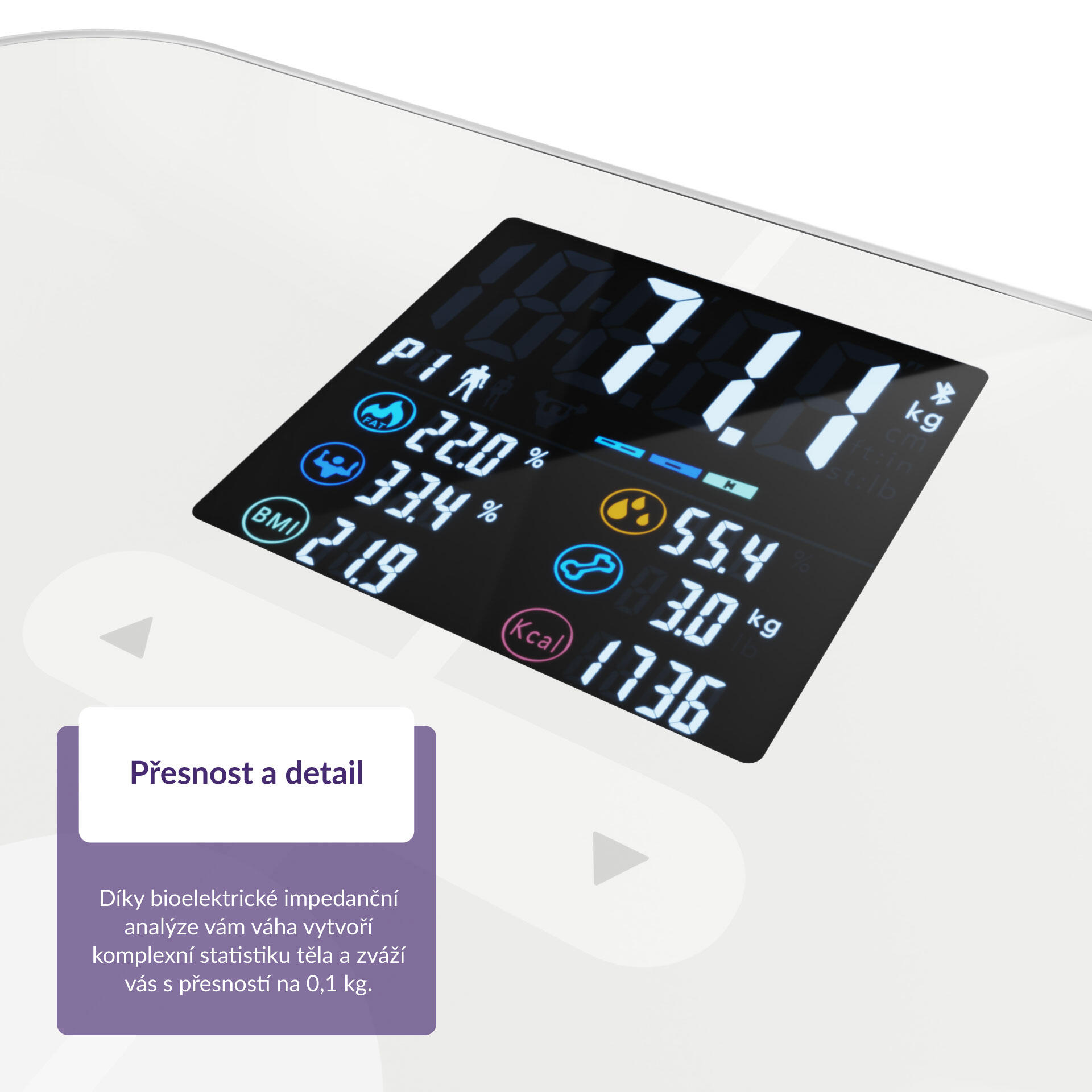 FitScale W7 BT White Osobní diagnostická bluetooth váha, 19 měřitelných indexů 5/7