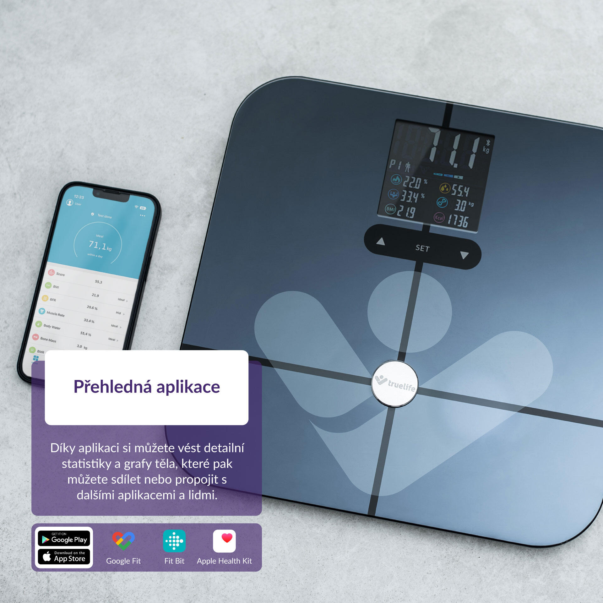 FitScale W7 BT Black Osobní diagnostická bluetooth váha, 19 měřitelných indexů 7/7