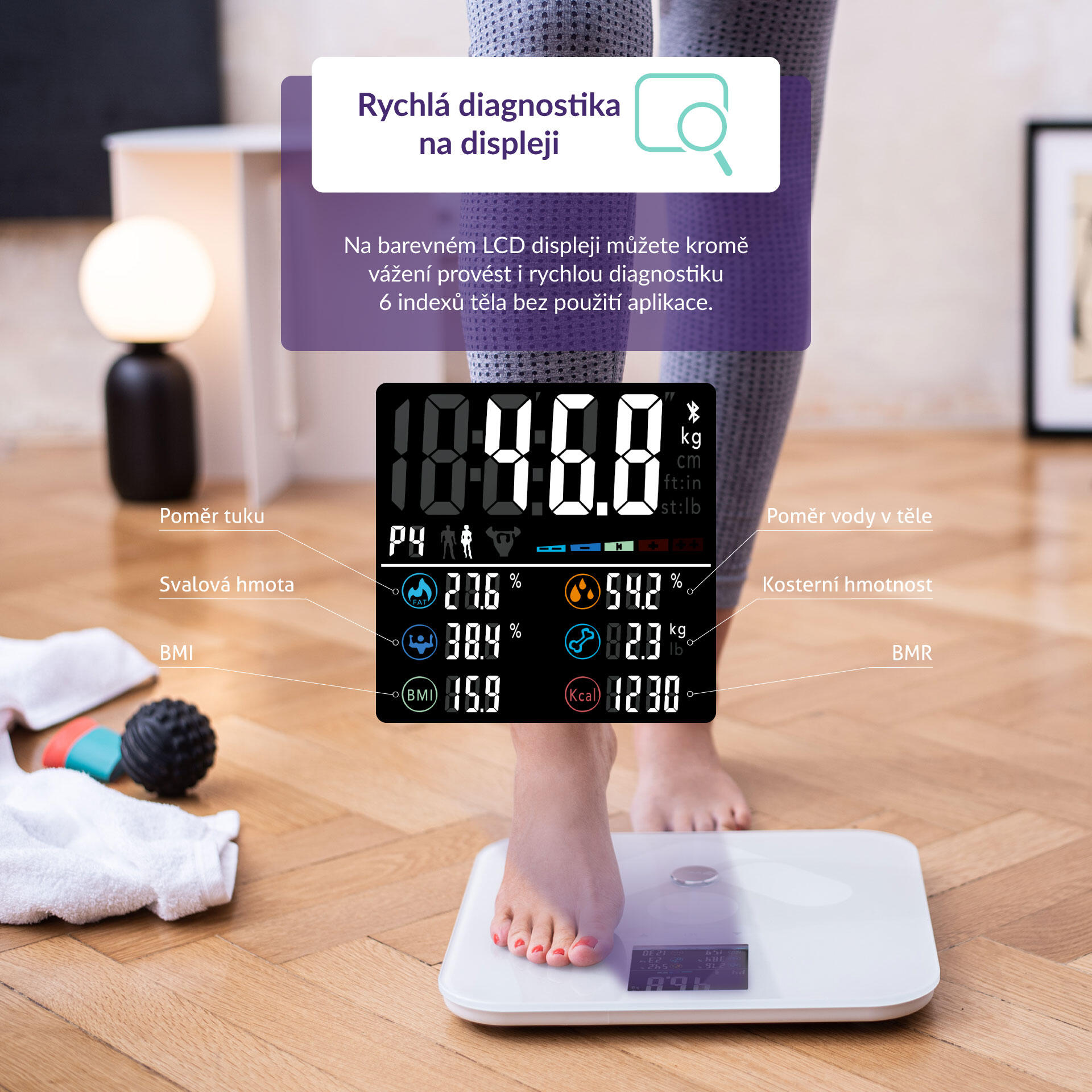 FitScale W7 BT White Osobní diagnostická bluetooth váha, 19 měřitelných indexů 2/7
