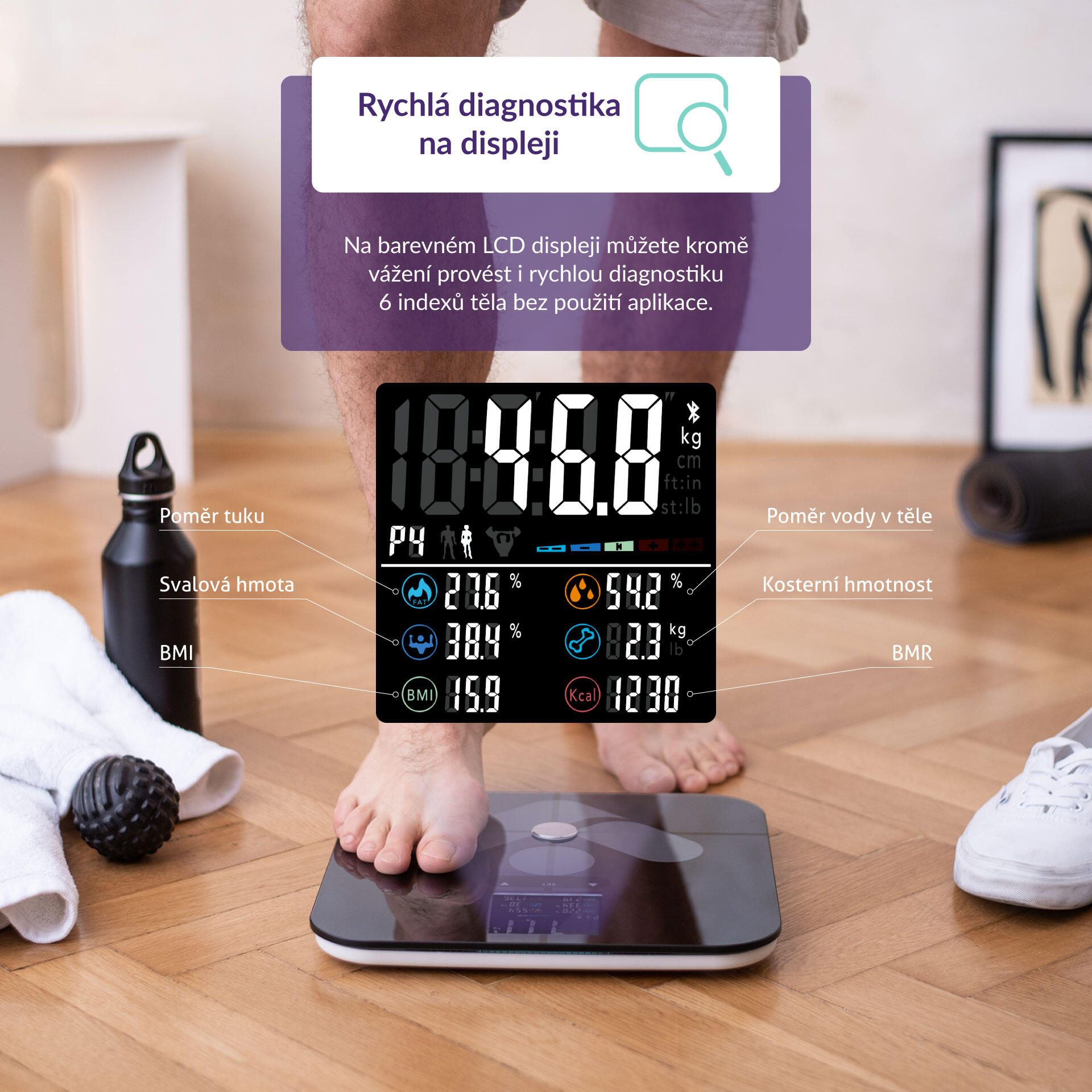 FitScale W7 BT Black Osobní diagnostická bluetooth váha, 19 měřitelných indexů 2/7