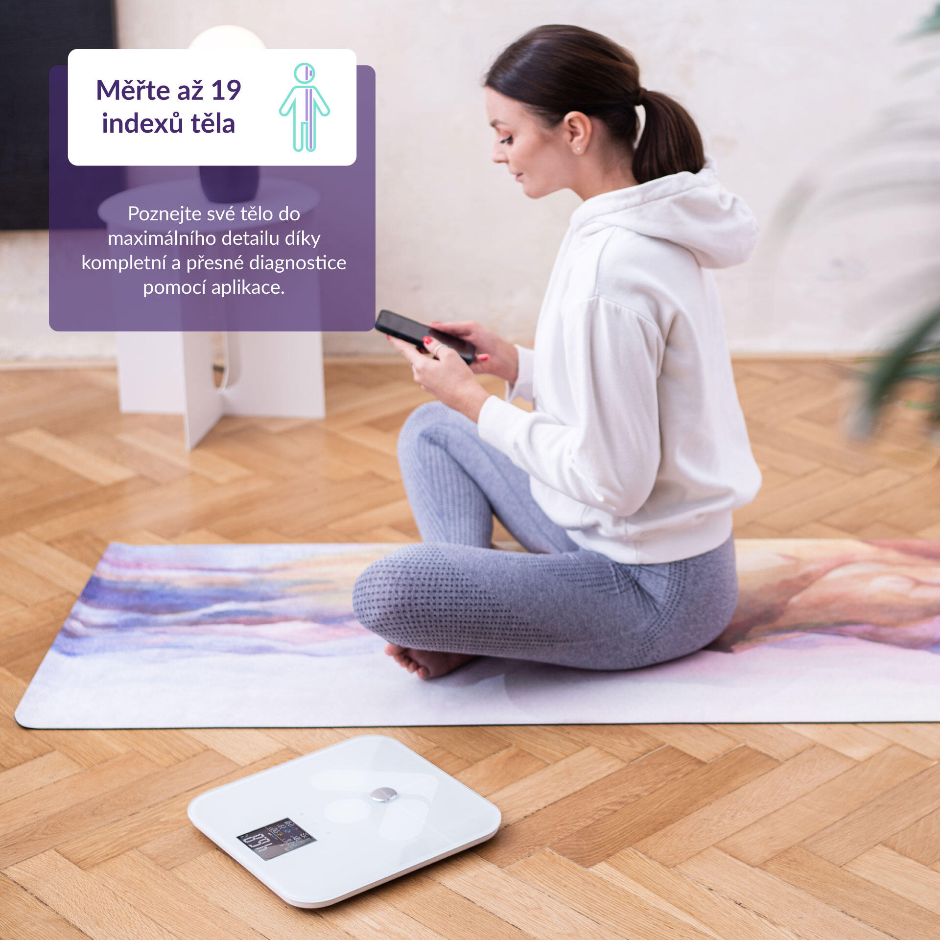 FitScale W7 BT White Osobní diagnostická bluetooth váha, 19 měřitelných indexů 4/7