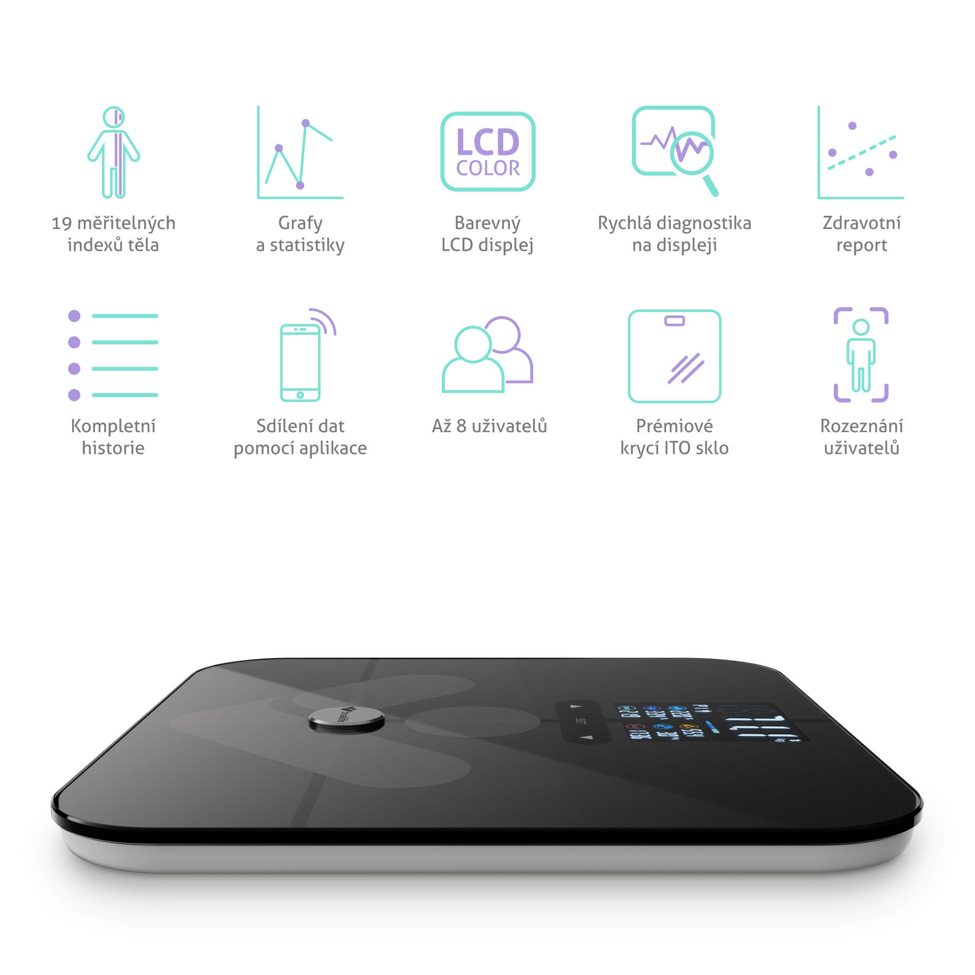 FitScale W7 BT Black Osobní diagnostická bluetooth váha, 19 měřitelných indexů 3/7