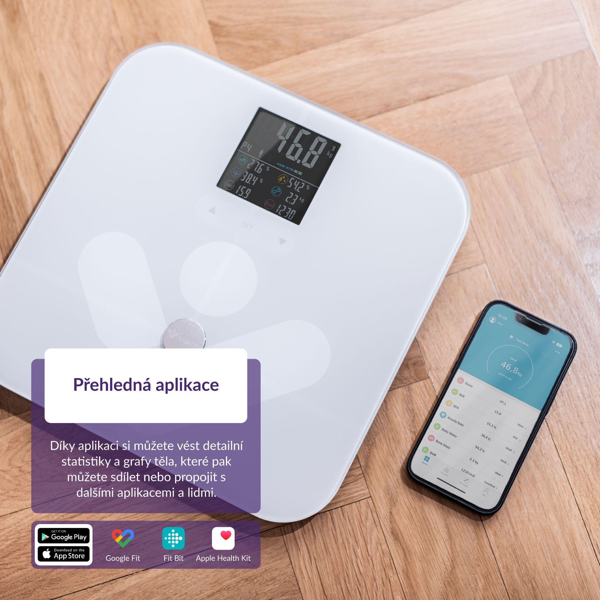 FitScale W7 BT White Osobní diagnostická bluetooth váha, 19 měřitelných indexů 7/7