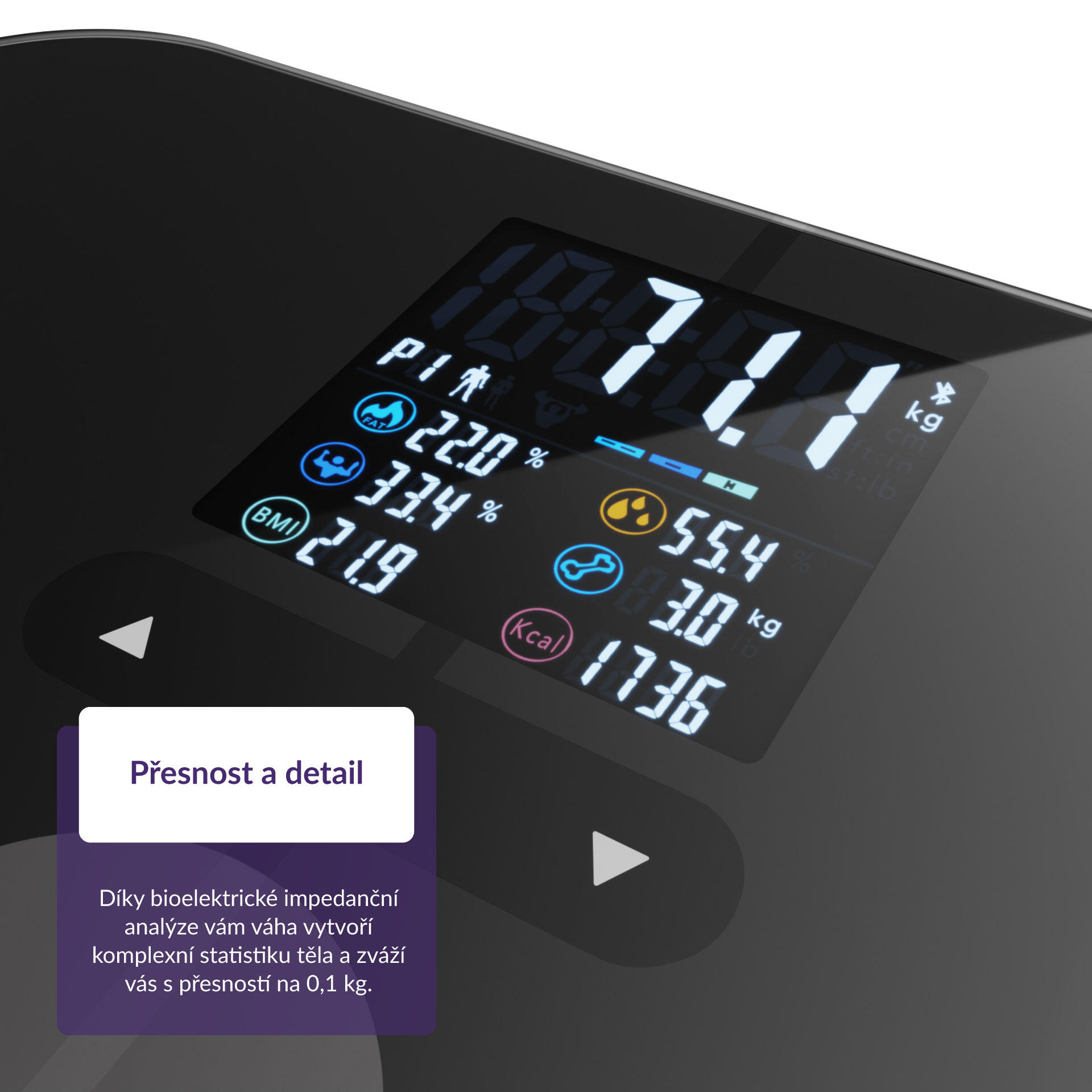 FitScale W7 BT Black Osobní diagnostická bluetooth váha, 19 měřitelných indexů 5/7