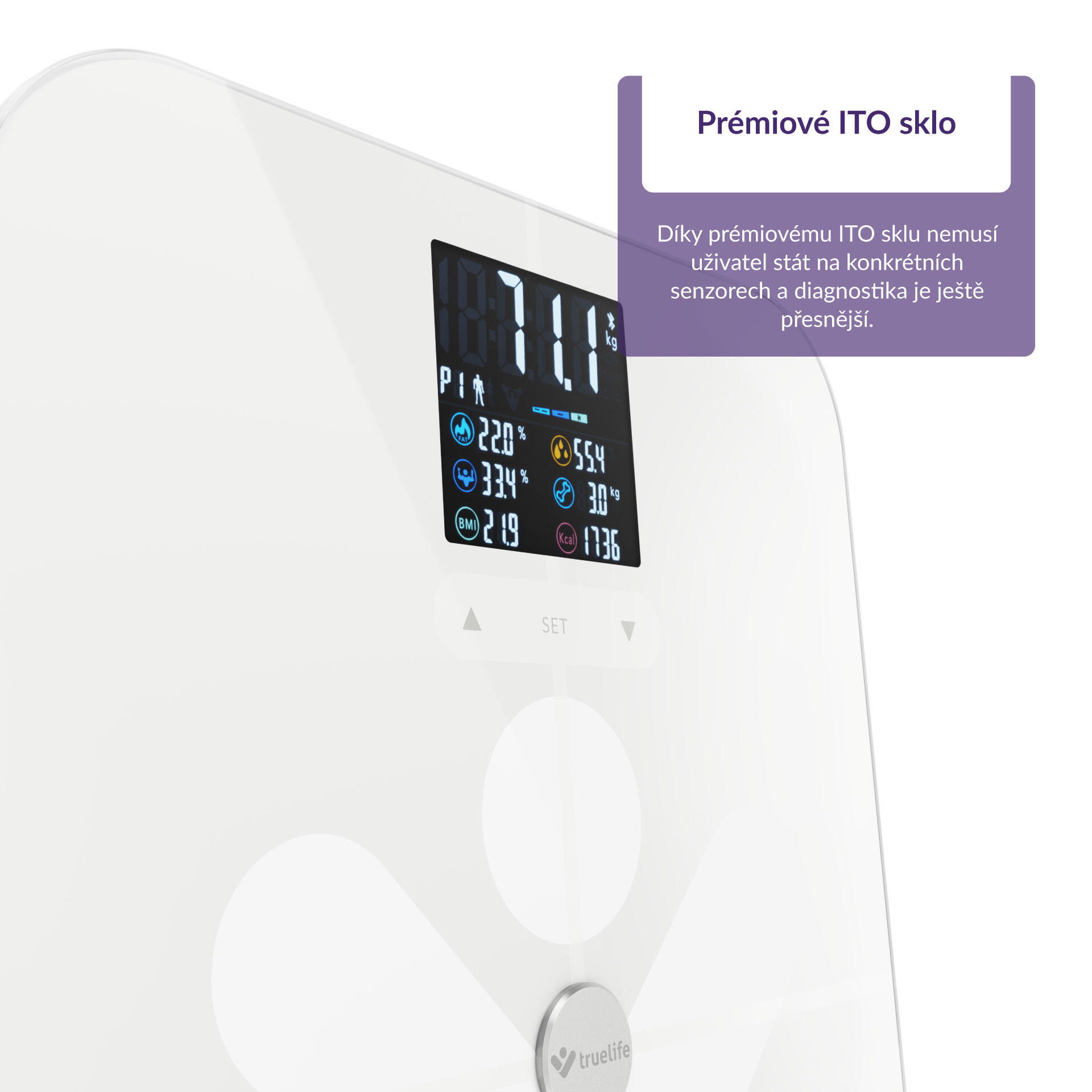 FitScale W7 BT White Osobní diagnostická bluetooth váha, 19 měřitelných indexů 6/7