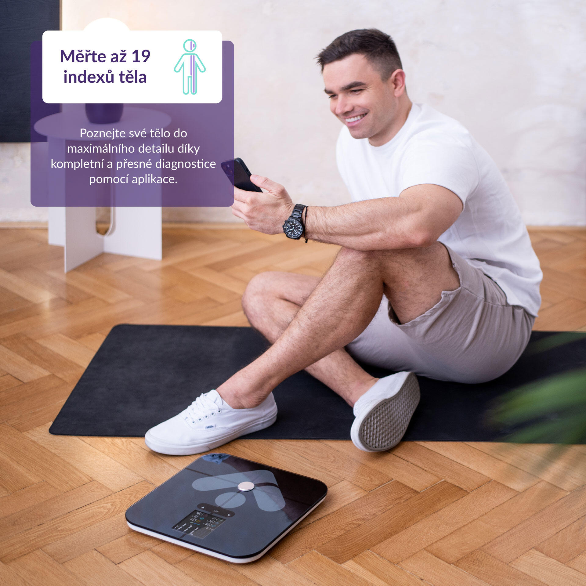 FitScale W7 BT Black Osobní diagnostická bluetooth váha, 19 měřitelných indexů 4/7