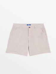 Bermuda ceinture droite avec passants Femme - LEONIBUR Blanc