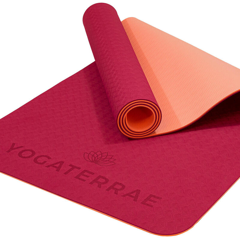 Yogamatte rutschfest aus TPE mit Trage-/Dehngurt & Tasche - rose glamour koralle