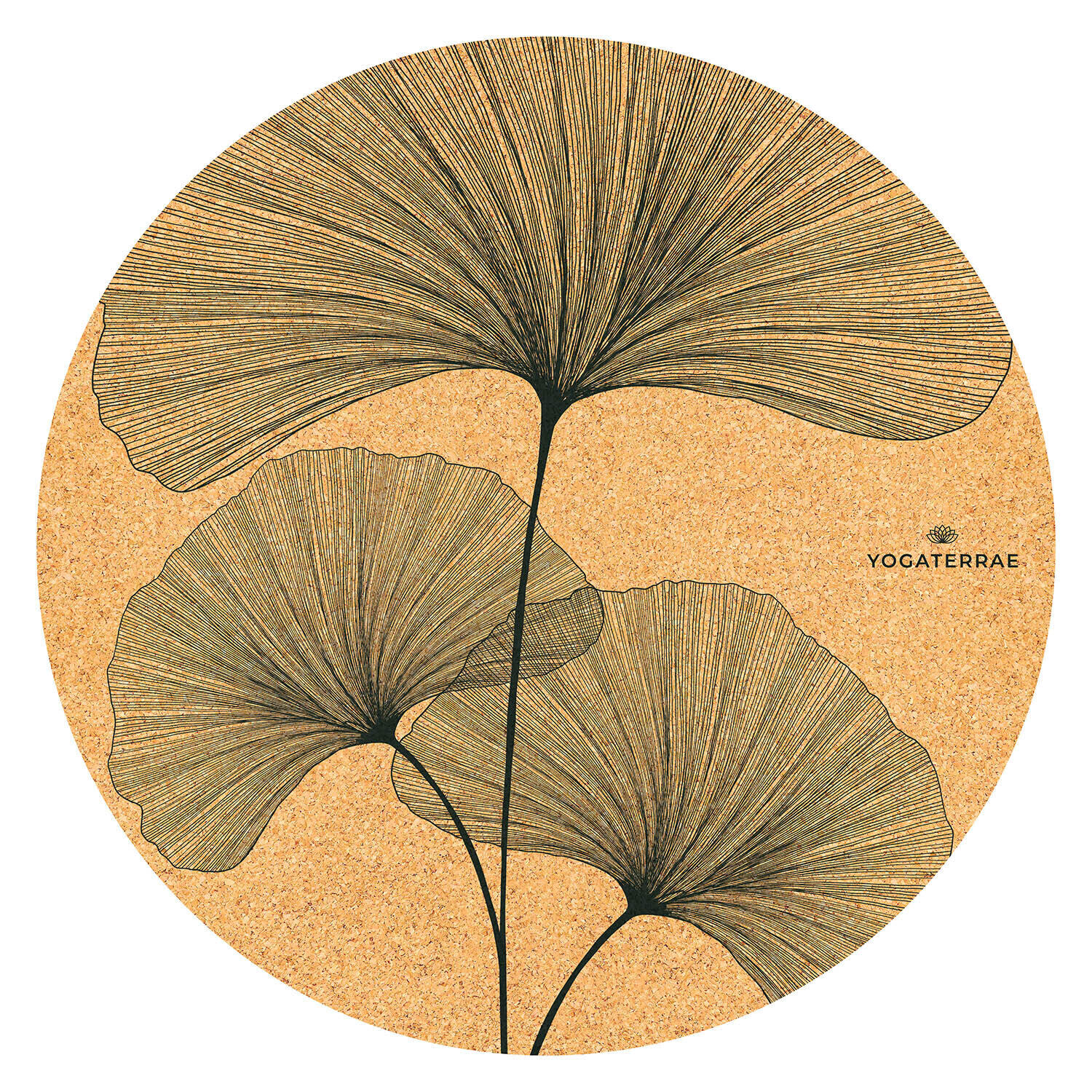 Yogaterrae - Tapis Yoga Méditation Antidérapant Naturel Liège & Caoutchouc Ginkgo Biloba Noir - Tapis De Yoga - Beige|noir - 135 Cm - Decathlon