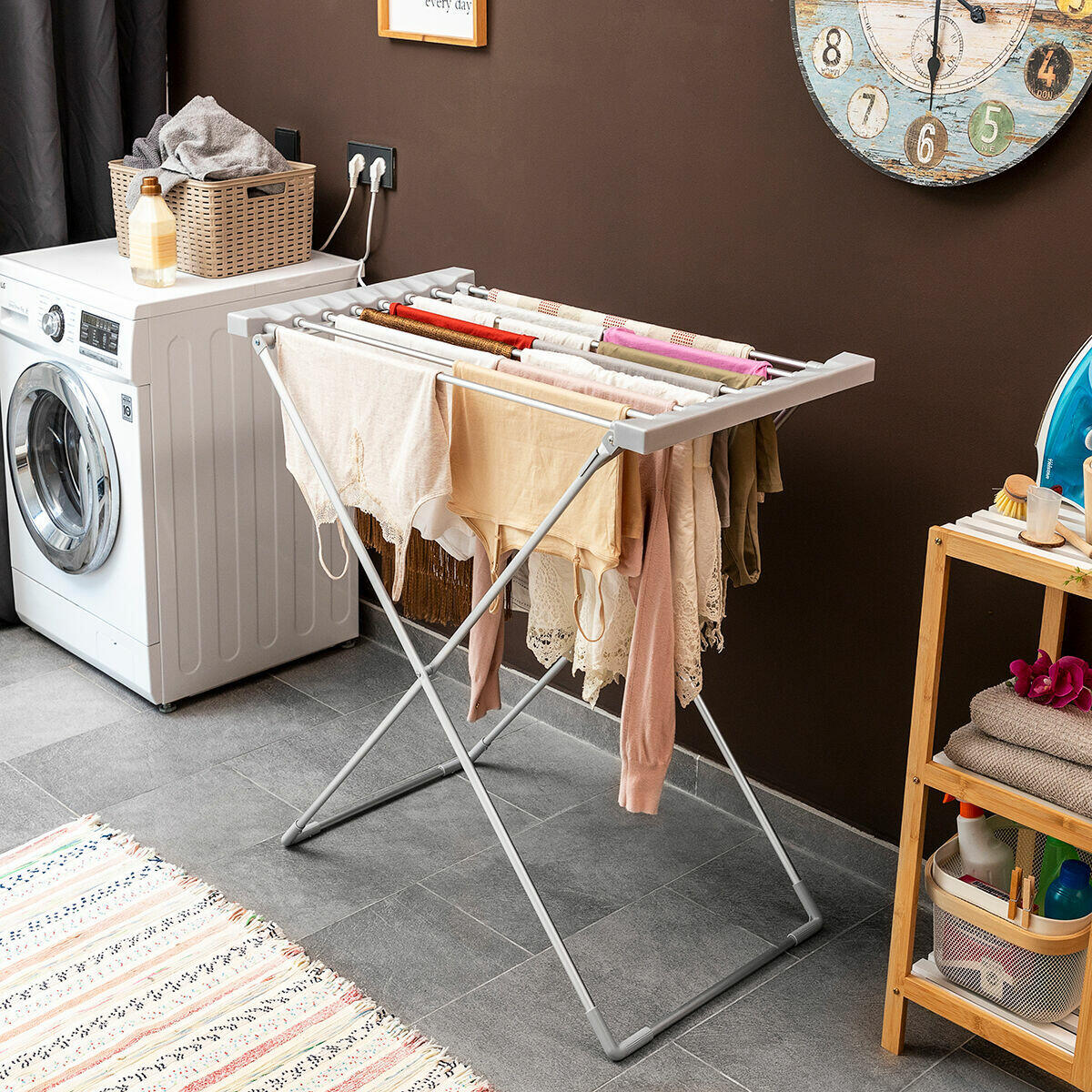 Étendoir à Linge Électrique Pliable Gris