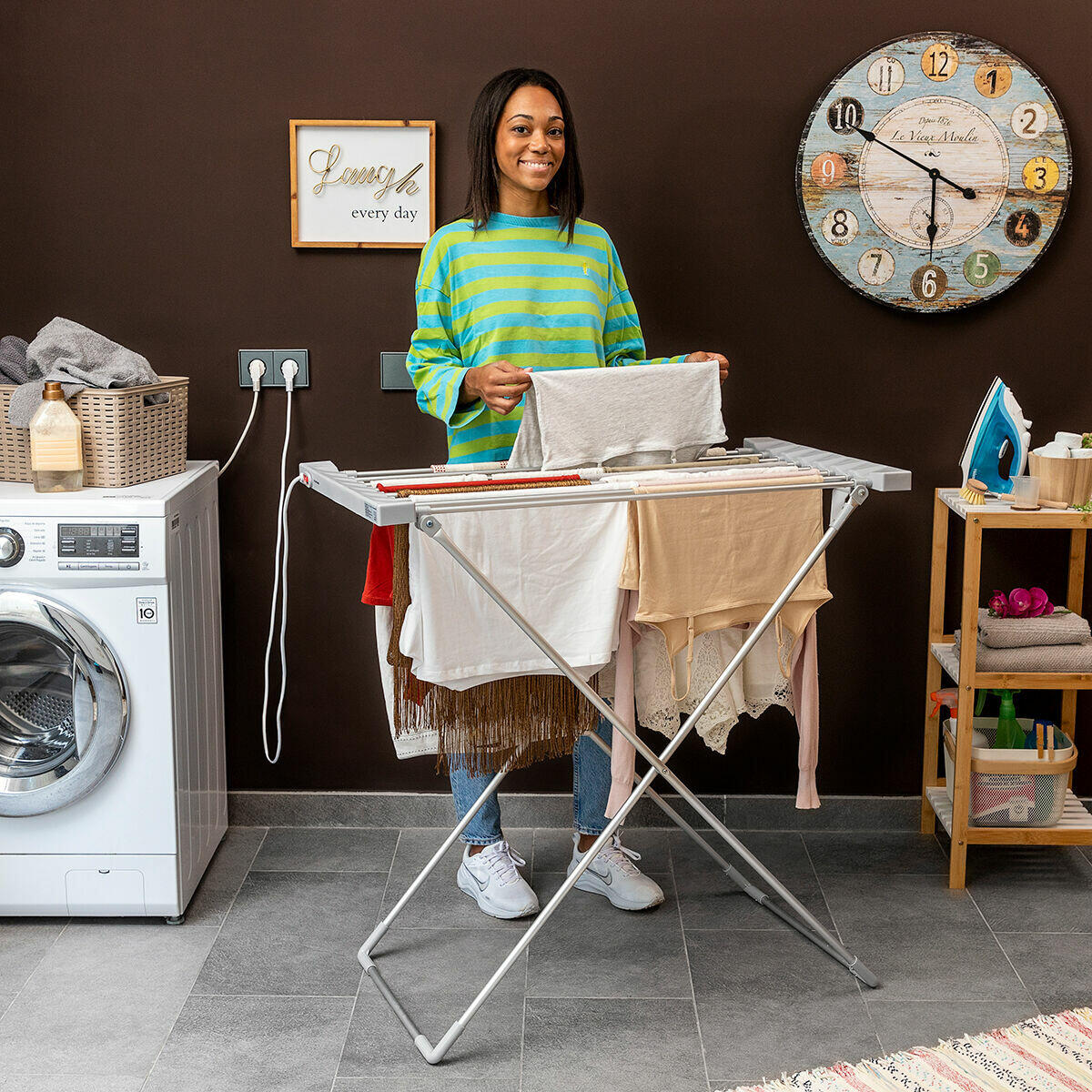 Étendoir à Linge Électrique Pliable Gris