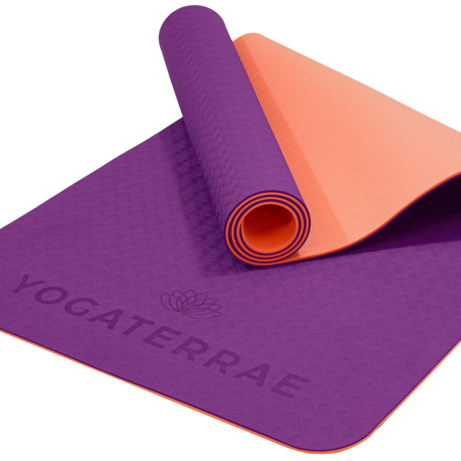 ESTERILLA YOGA ANTIDESLIZANTE DURABLE Violeta Coral TPE Ligero + BOLSA & CORREA 3/6